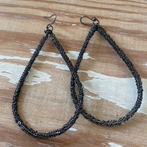 Black Metal Wire Wrapped Teardrop Earrings